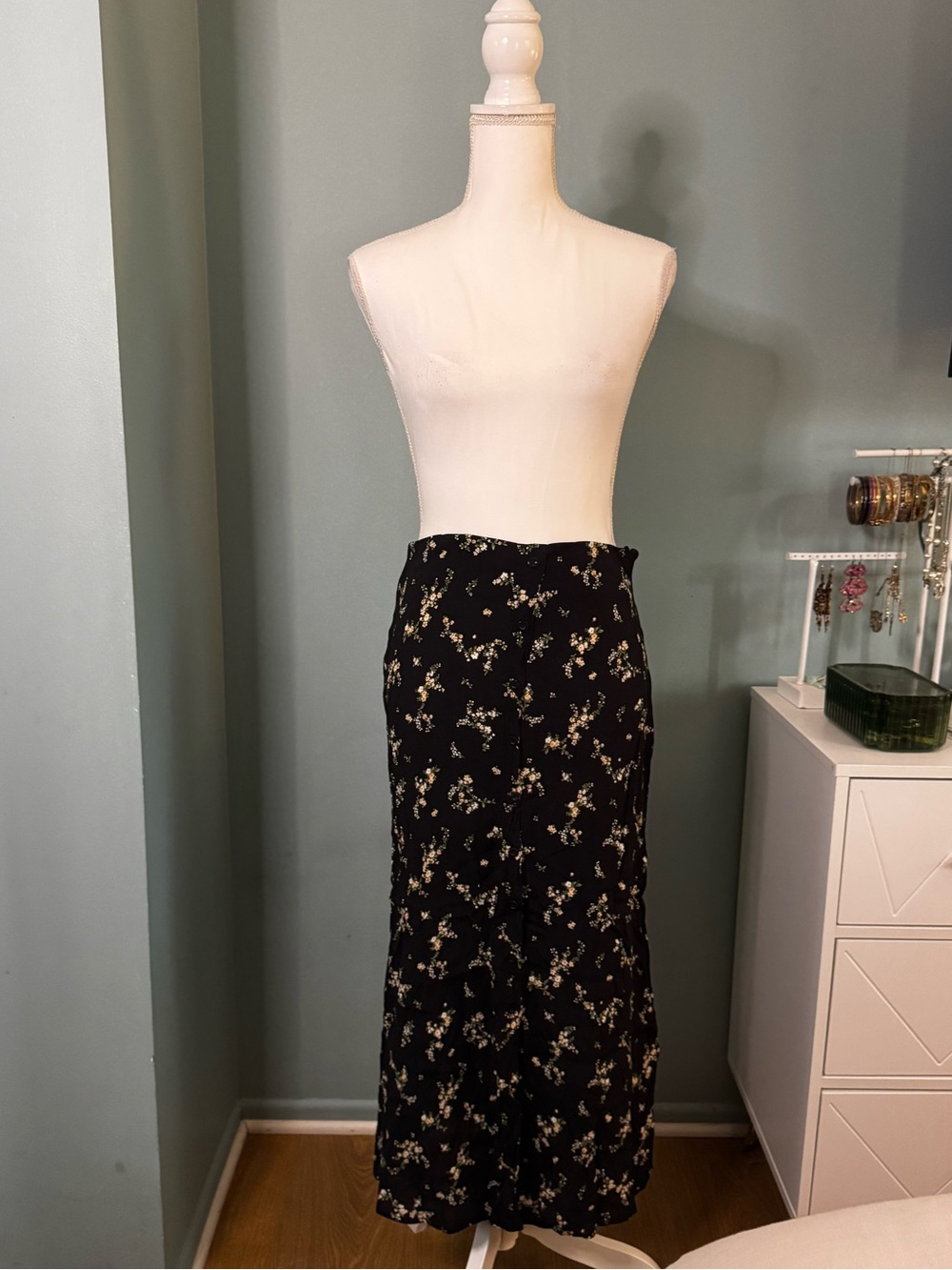 The Work Shop Black Floral Midi Maxi Ankle Skirt - Women's